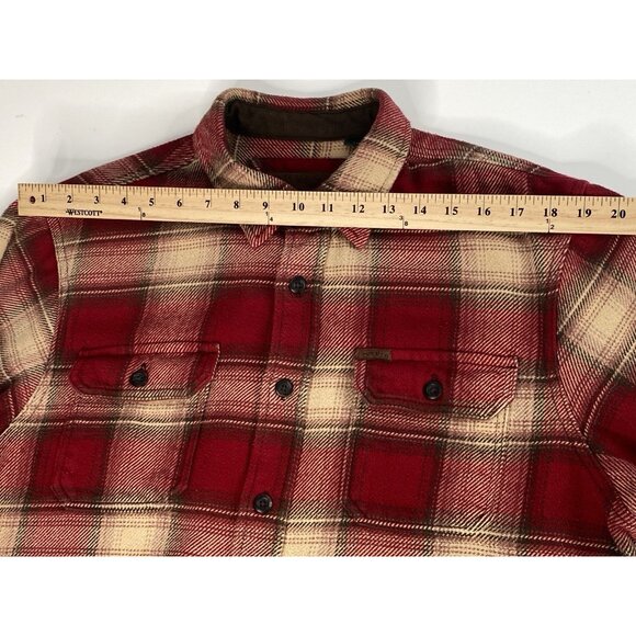 Orvis Big Bear Heavyweight Flannel Shirt Men’s L Red Check Plaid Shacket Pockets - Picture 15 of 16